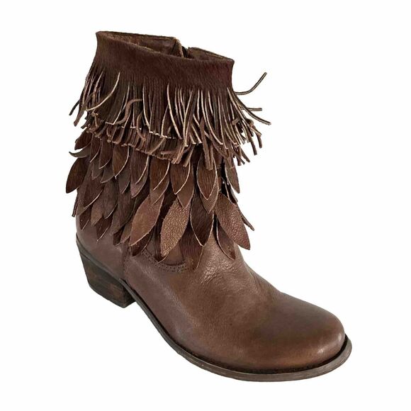 Sheridan Mia Boots 6M Brown Leather Sienna Western Pony Fringe Blooming Booties - Picture 1 of 12